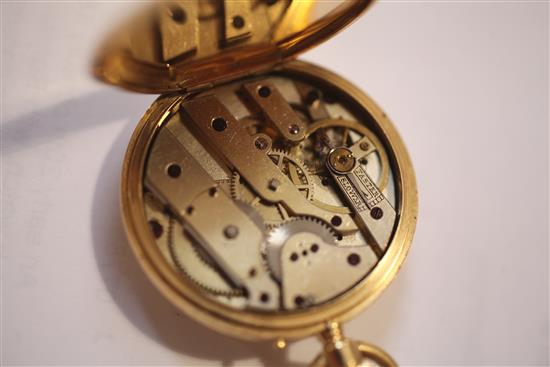 An early 20th century 18ct gold half hunter fob watch,